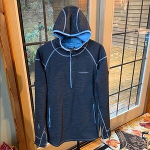 Voormi CO-LAB Fishpond High-E 1/4 zip Gray Wool w Blue Trim Sz. XL Hoodie NWOT